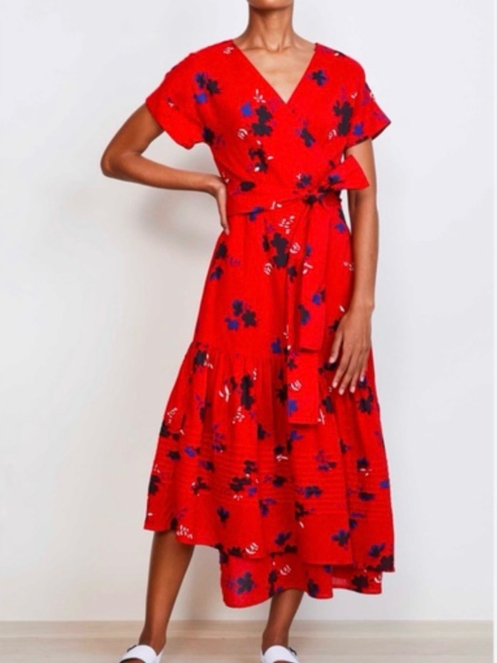Apiece Apart Amaro Wrap Dress in Red Aster Floral size Medium